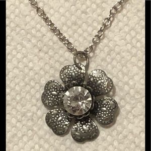 Faux marcasite flower necklace w/rhinestone center